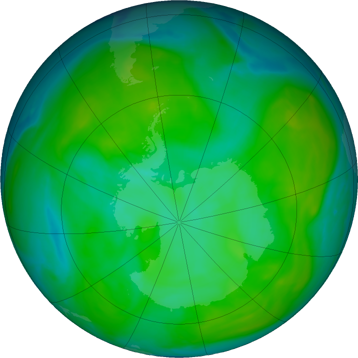Antarctic ozone map for 24 December 2019